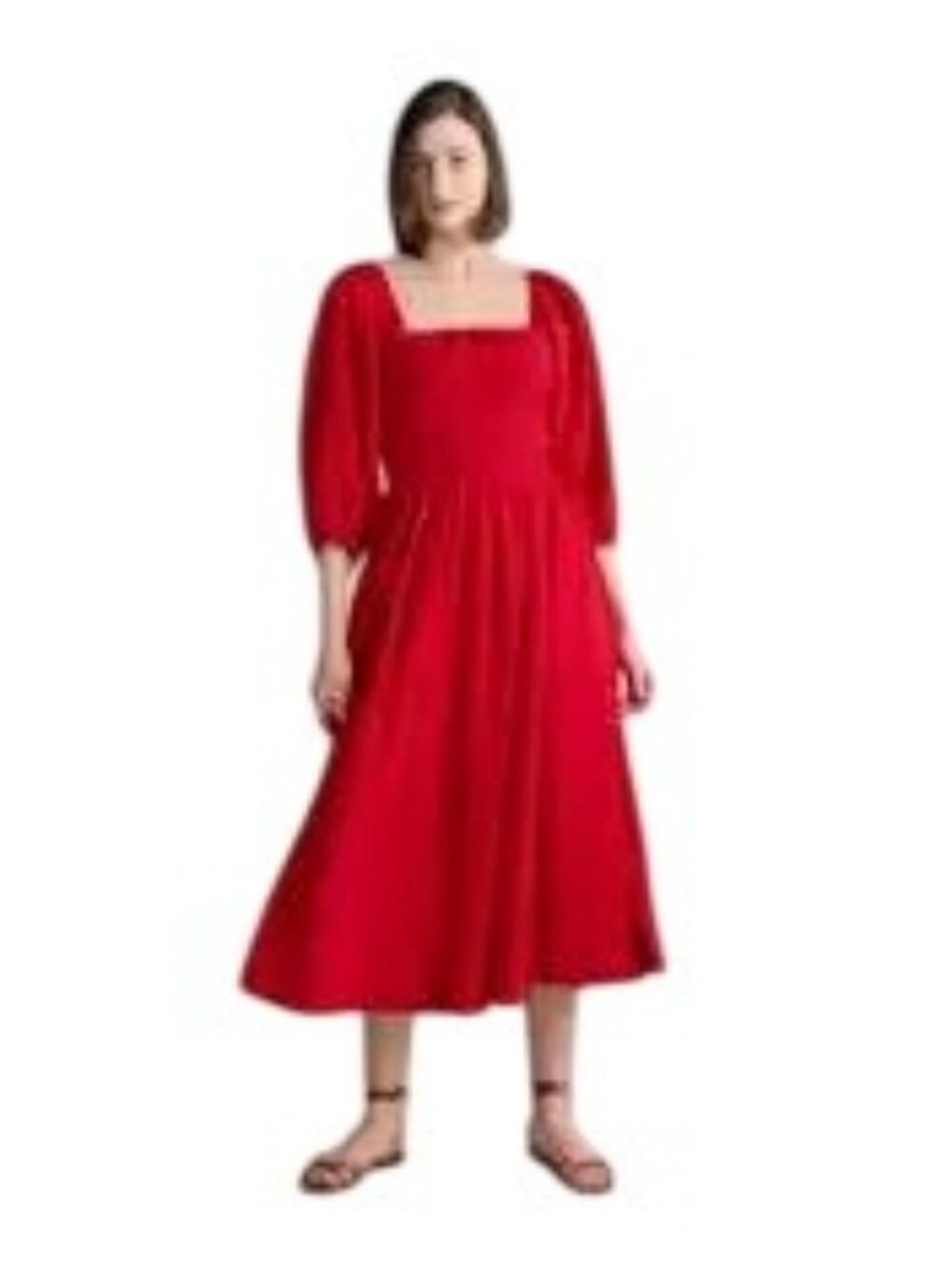 Quince Organic Cotton Gauze Smocked Square Neck Midi Dress Wild Cherry Sz Medium